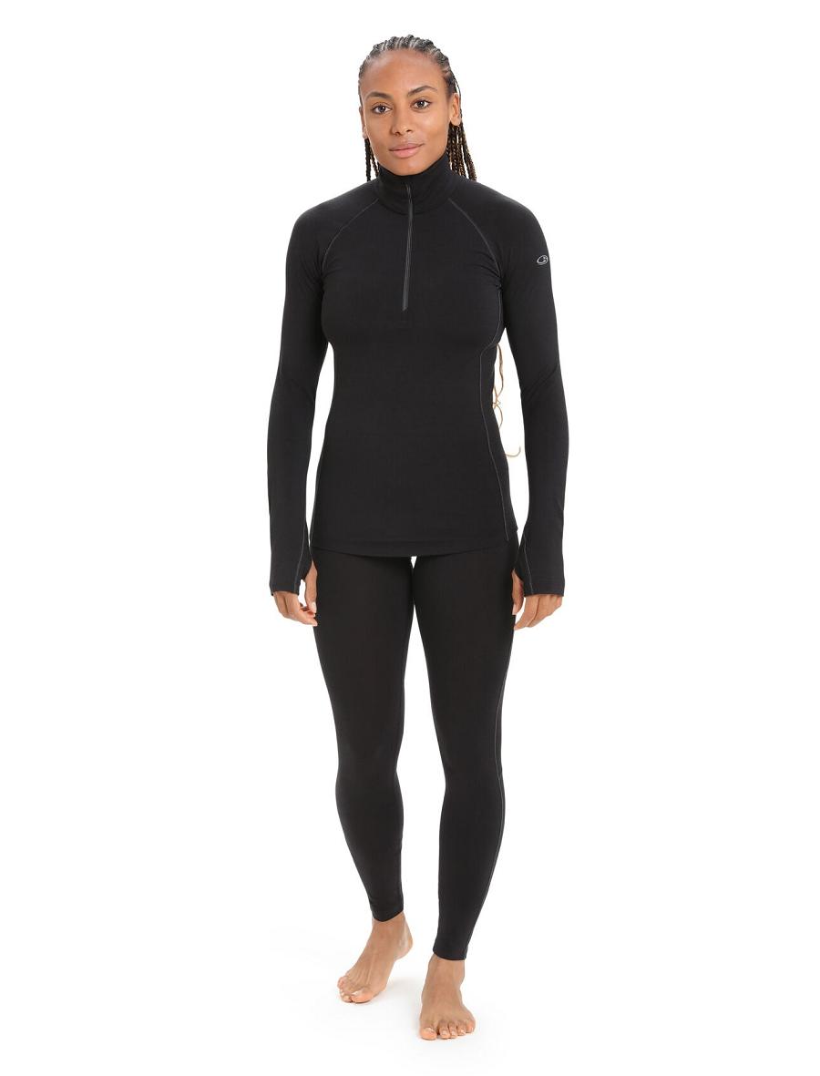 Icebreaker BodyfitZone™ Merino 200 Zone Thermal Long Sleeve Half Zip Top Naisten Base Layers Mustat | FI 1867KORI